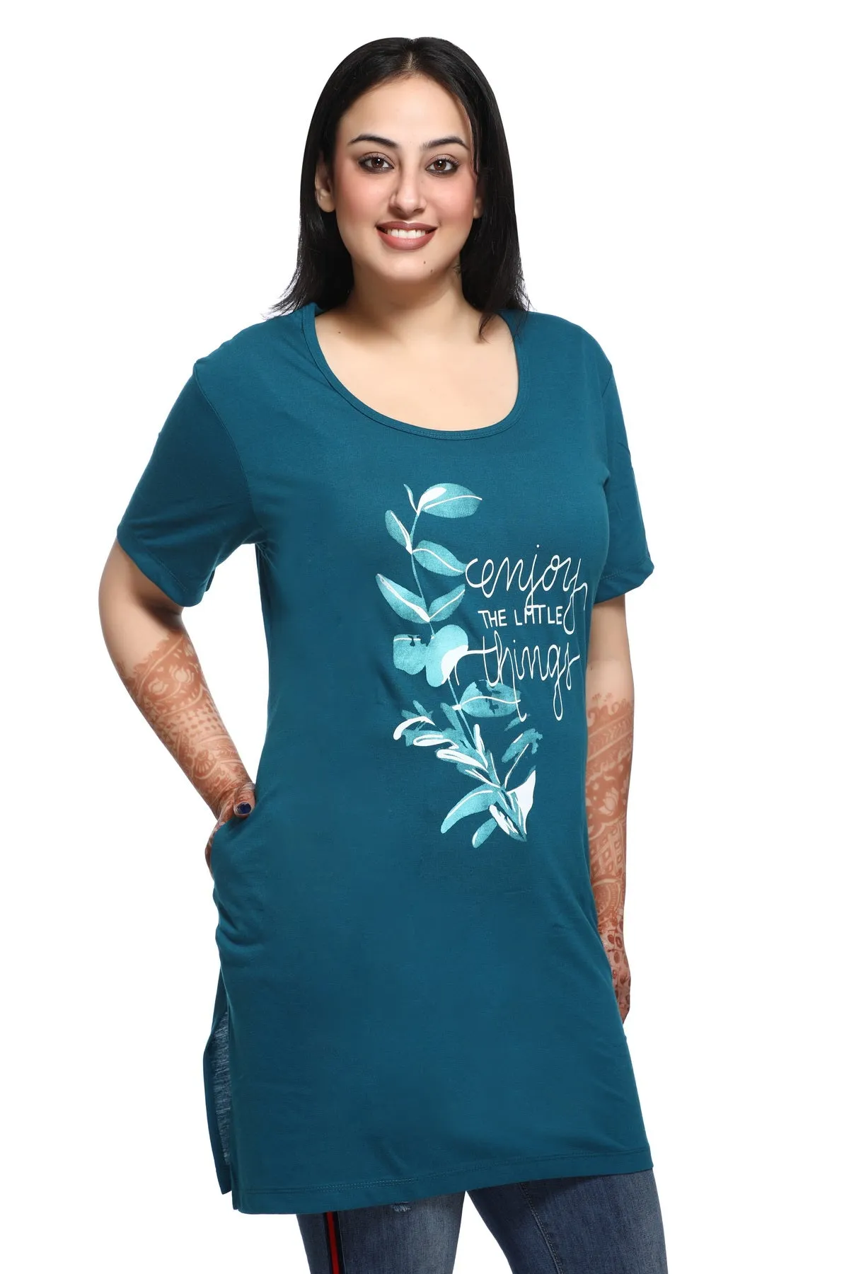 Plus Size Long T-shirts For Women - Half Sleeve - Pack of 2 (Orange & Teal)