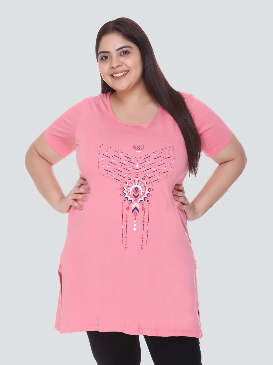 Plus Size Long T-shirts For Women - Half Sleeve - Pack of 2 (Teal Blue & Blush Pink)