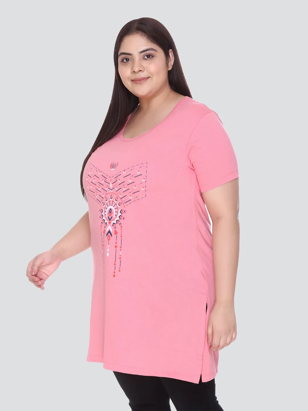 Plus Size Long T-shirts For Women - Half Sleeve - Pack of 2 (Teal Blue & Blush Pink)