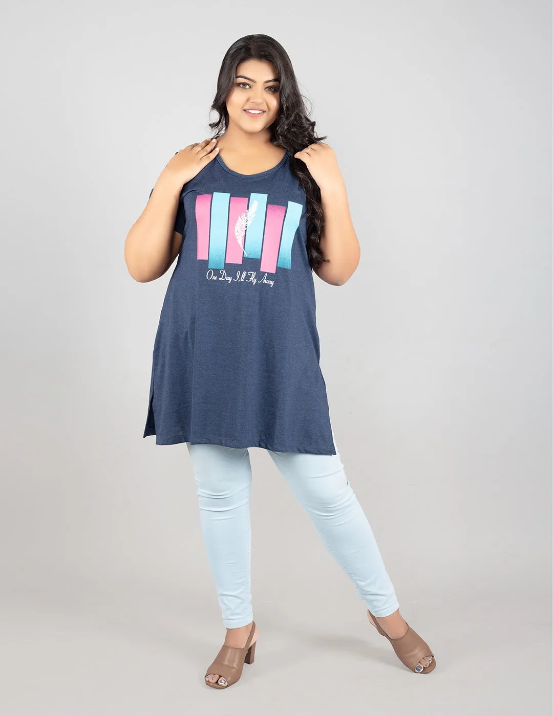 Plus Size Long T-shirts For Women - Half Sleeve - Pack of 3 (Denim Blue/Pink/Green)