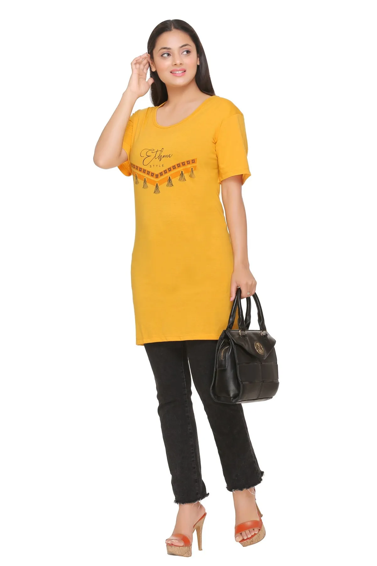 Plus Size Long T-shirts For Women - Half Sleeve - Pack of 3 (Yellow, Rust Red & Mauve)