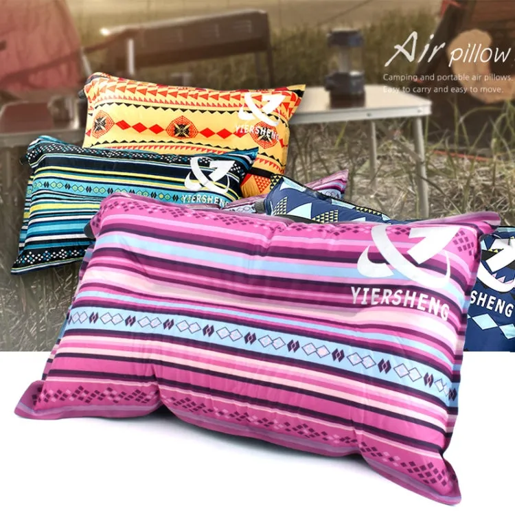 Portable Ethnic Style Automatic Inflatable Pillows Outdoor Camping Tent Camping Equipment Car Travel Pillows(Navy Blue Stripes)