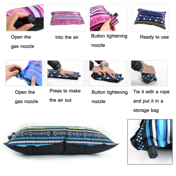 Portable Ethnic Style Automatic Inflatable Pillows Outdoor Camping Tent Camping Equipment Car Travel Pillows(Navy Blue Stripes)