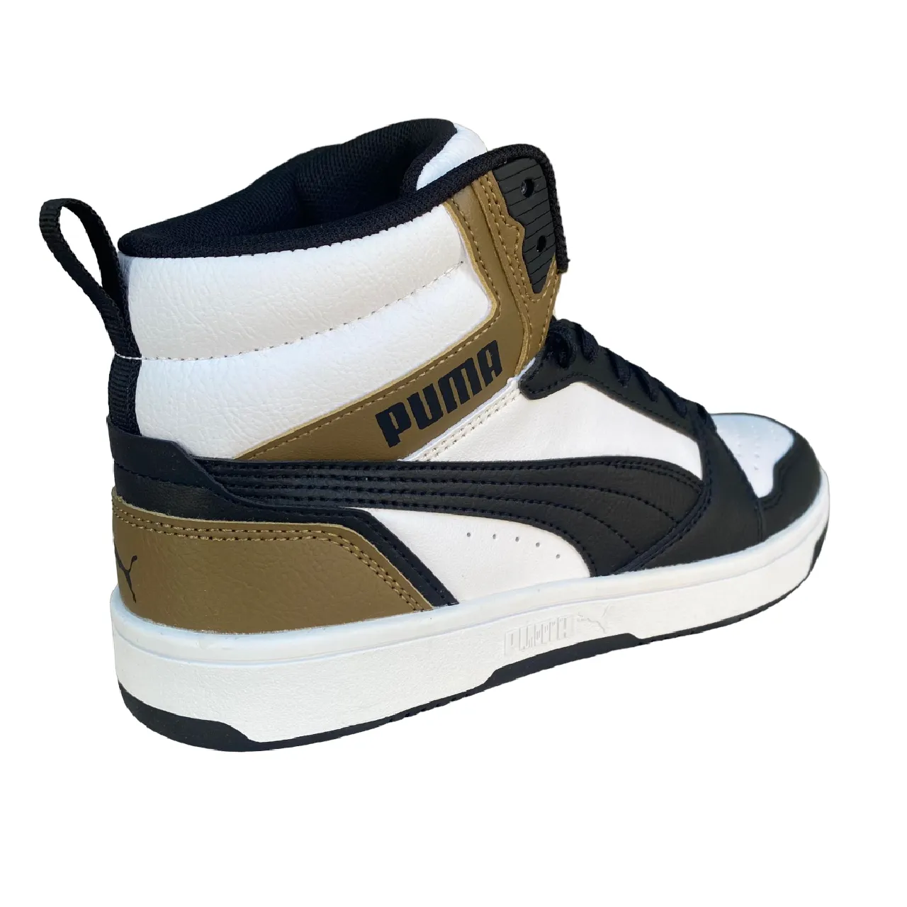 Puma Scarpa sneakers alta da ragazzo Rebound v6 Mid 393831 08 bianco-nero-cioccolato