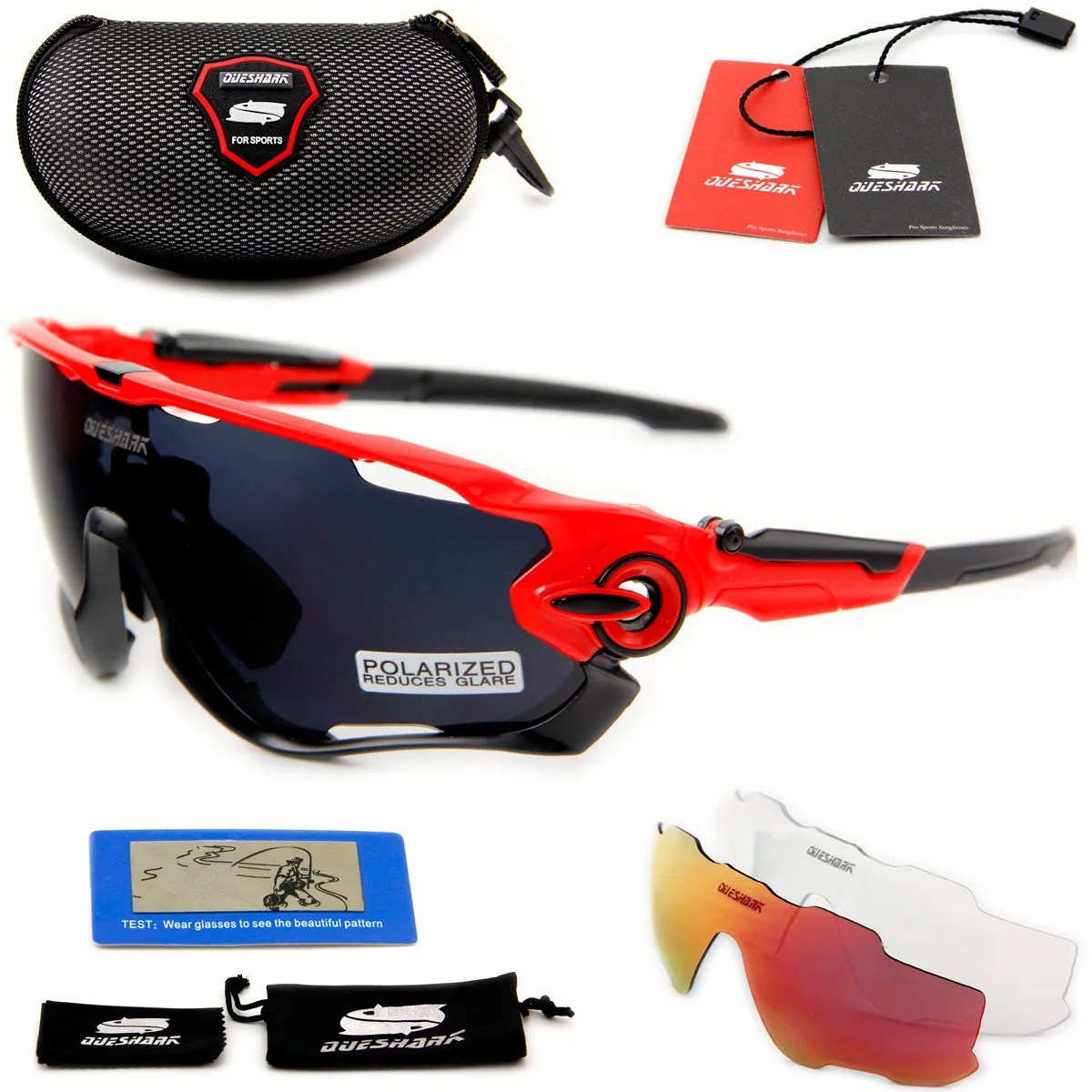 QUESHARK BRAND NEW TR90 Frame Polarized UV Lens Cycling Sunglasses Glasses Bike Bicycle GLasses 3 Lens