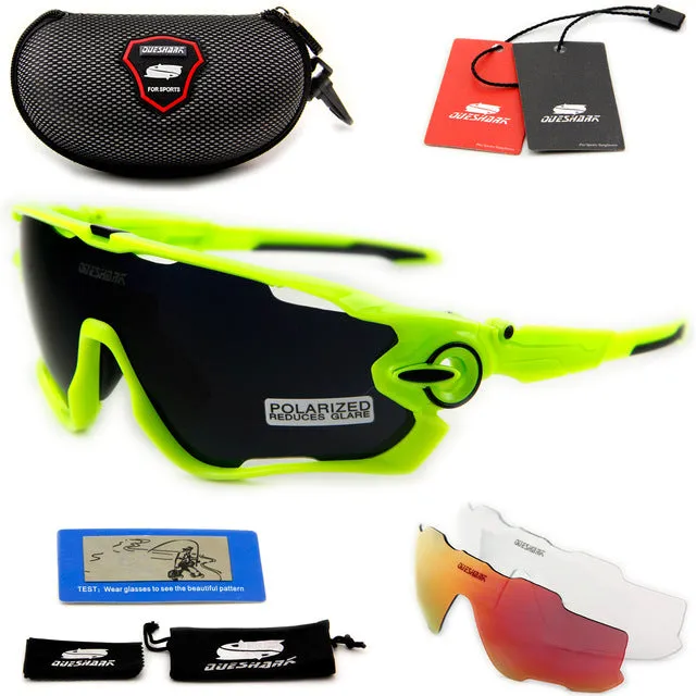 QUESHARK BRAND NEW TR90 Frame Polarized UV Lens Cycling Sunglasses Glasses Bike Bicycle GLasses 3 Lens