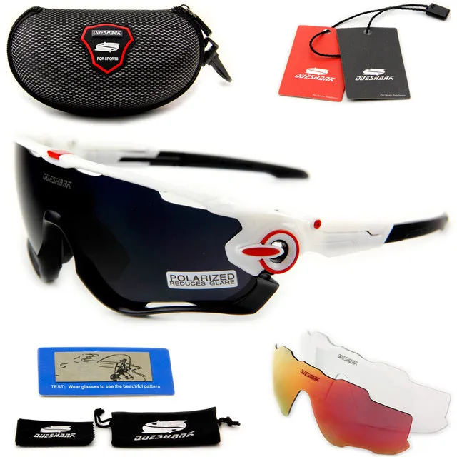 QUESHARK BRAND NEW TR90 Frame Polarized UV Lens Cycling Sunglasses Glasses Bike Bicycle GLasses 3 Lens