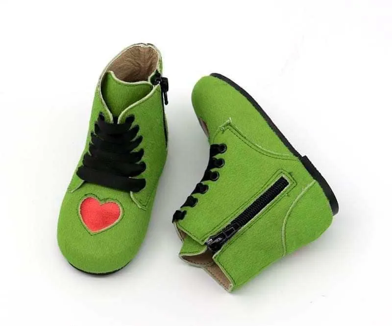 Ready to Ship-You're a Mean One Red Heart    Green Vintage Nyx Christmas Booties!