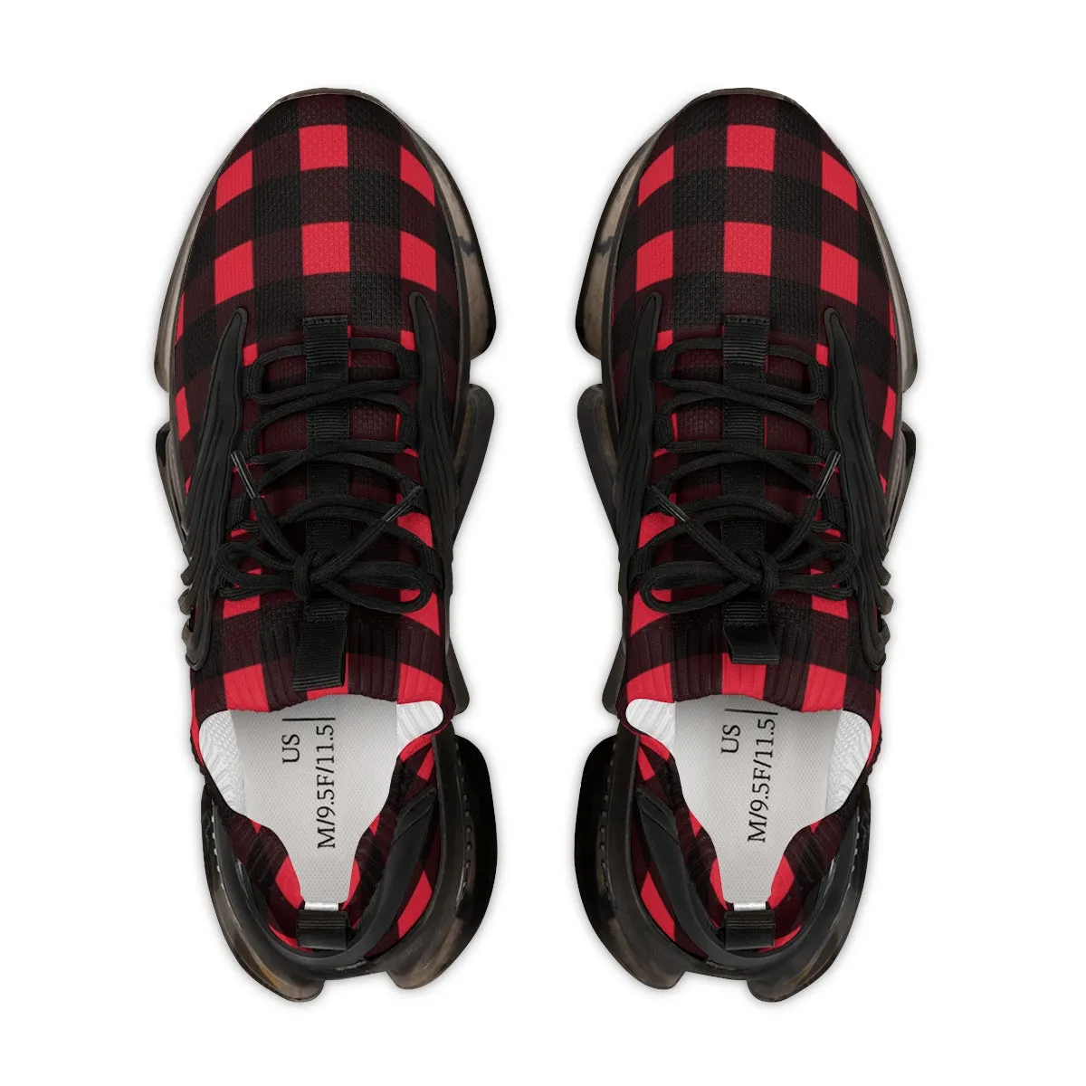 Red Buffalo Print Men's Shoes, Best Plaid Print Designer Comfy Men's Mesh Sports Sneakers