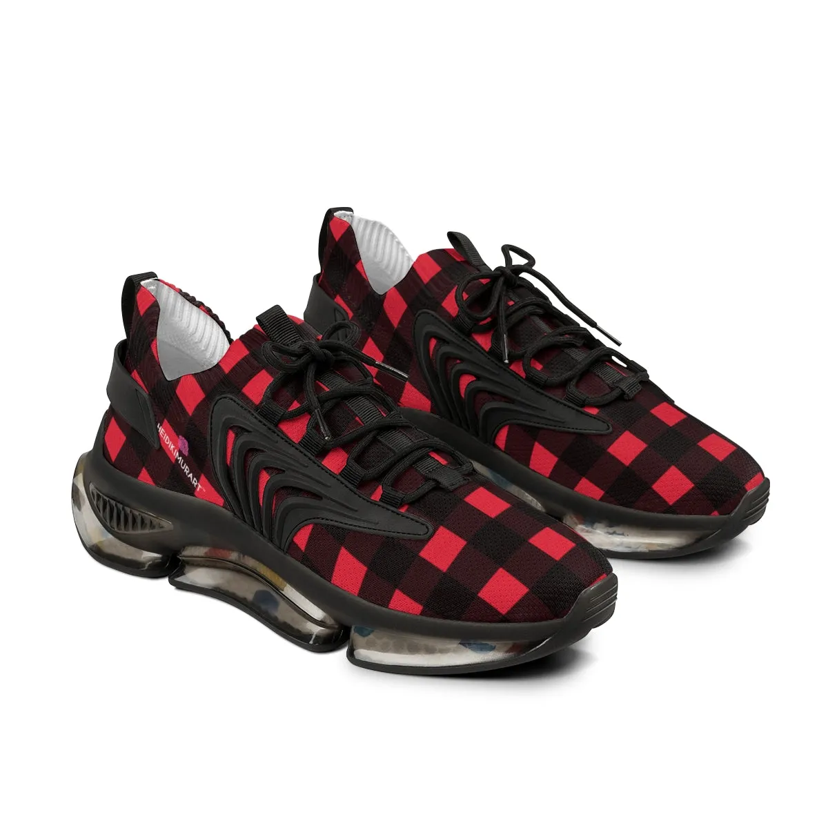 Red Buffalo Print Men's Shoes, Best Plaid Print Designer Comfy Men's Mesh Sports Sneakers