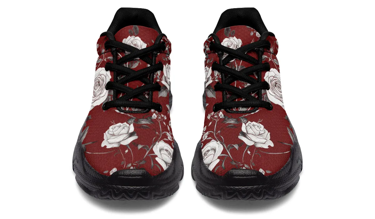 Red Rose Romance Chunky Sneakers - Light Breathable and Comfortable Sports Shoes with Platform Soles