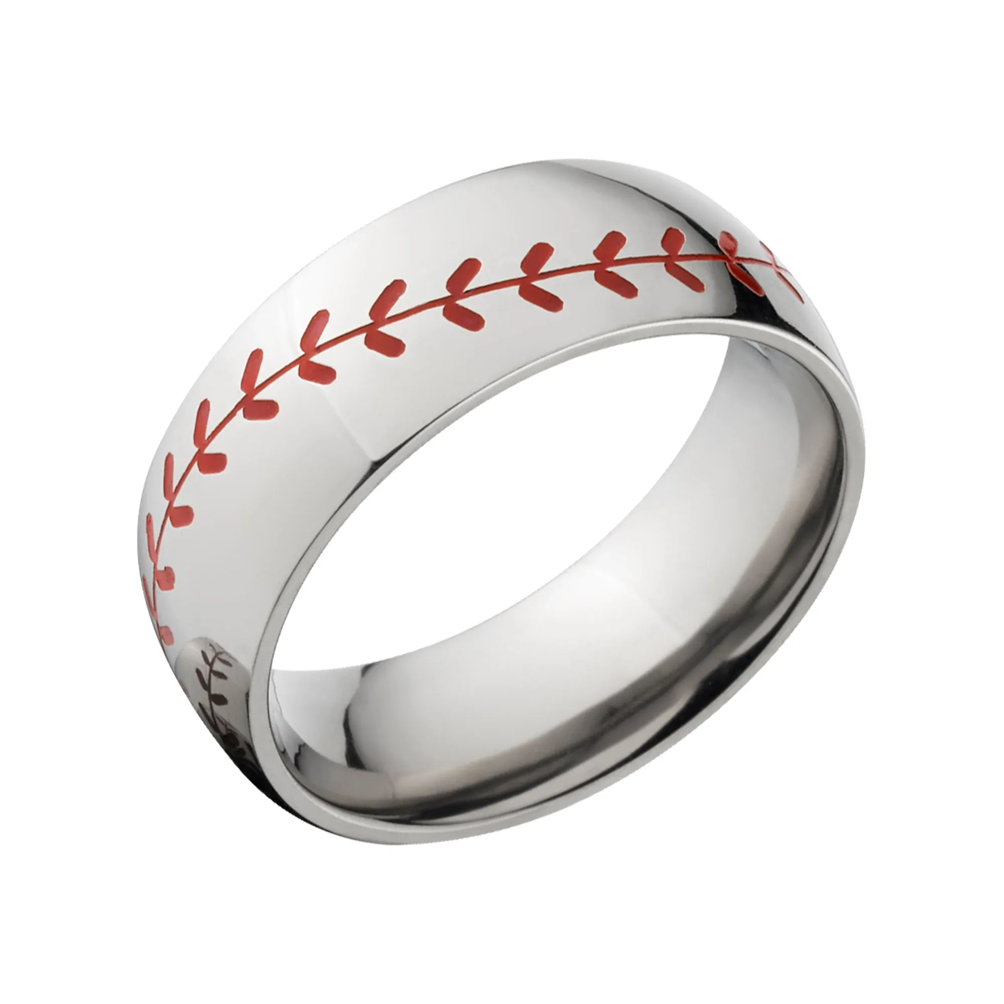 Red Stitch Baseball Ring - Men's Titanium Wedding Band