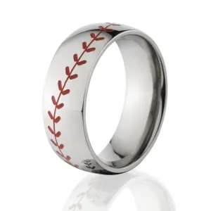 Red Stitch Baseball Ring - Men's Titanium Wedding Band