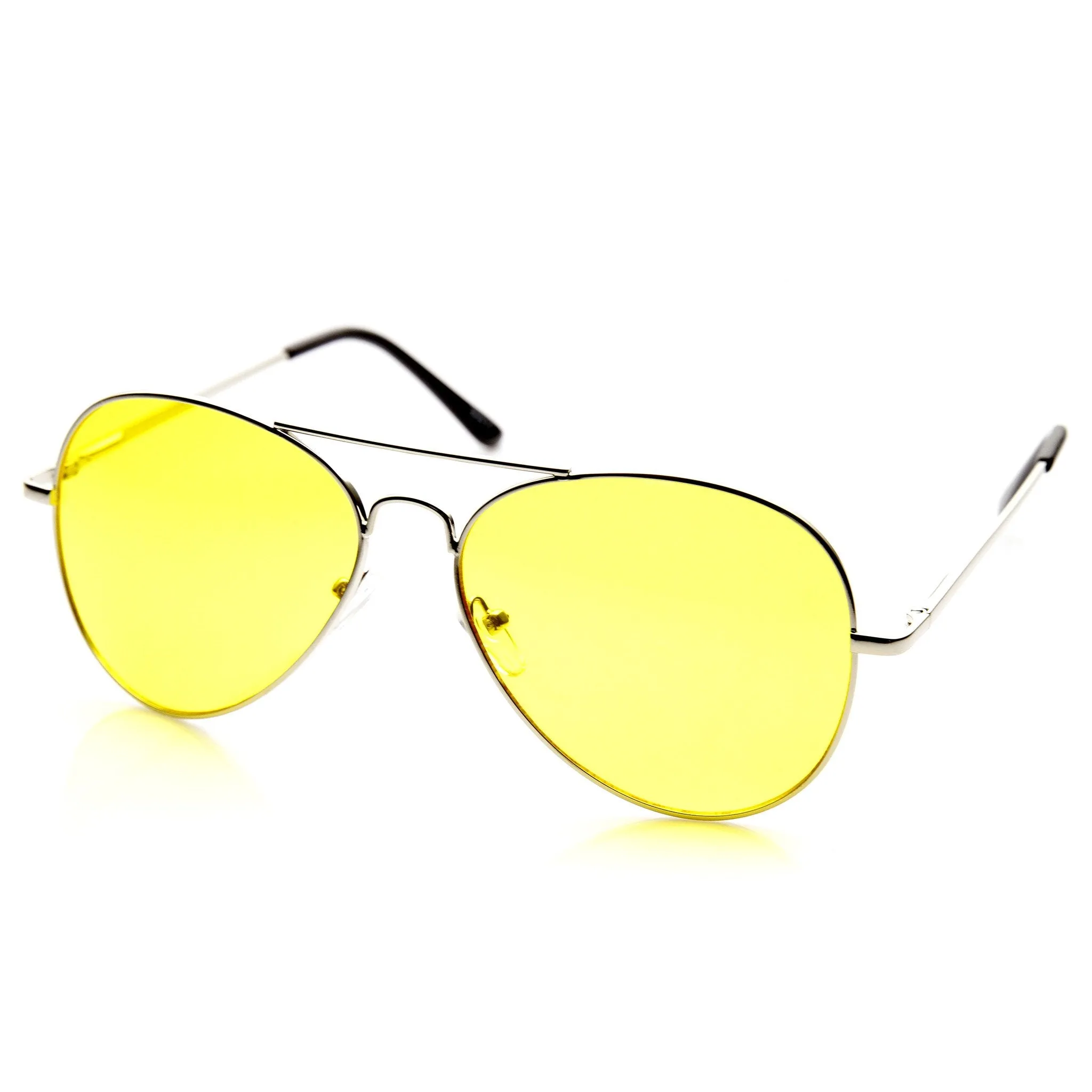 Retro Large Metal Aviator Sunglasses With Yellow Driving Lens 9461