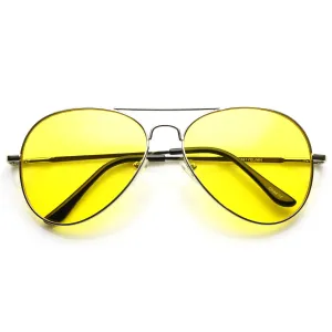 Retro Large Metal Aviator Sunglasses With Yellow Driving Lens 9461