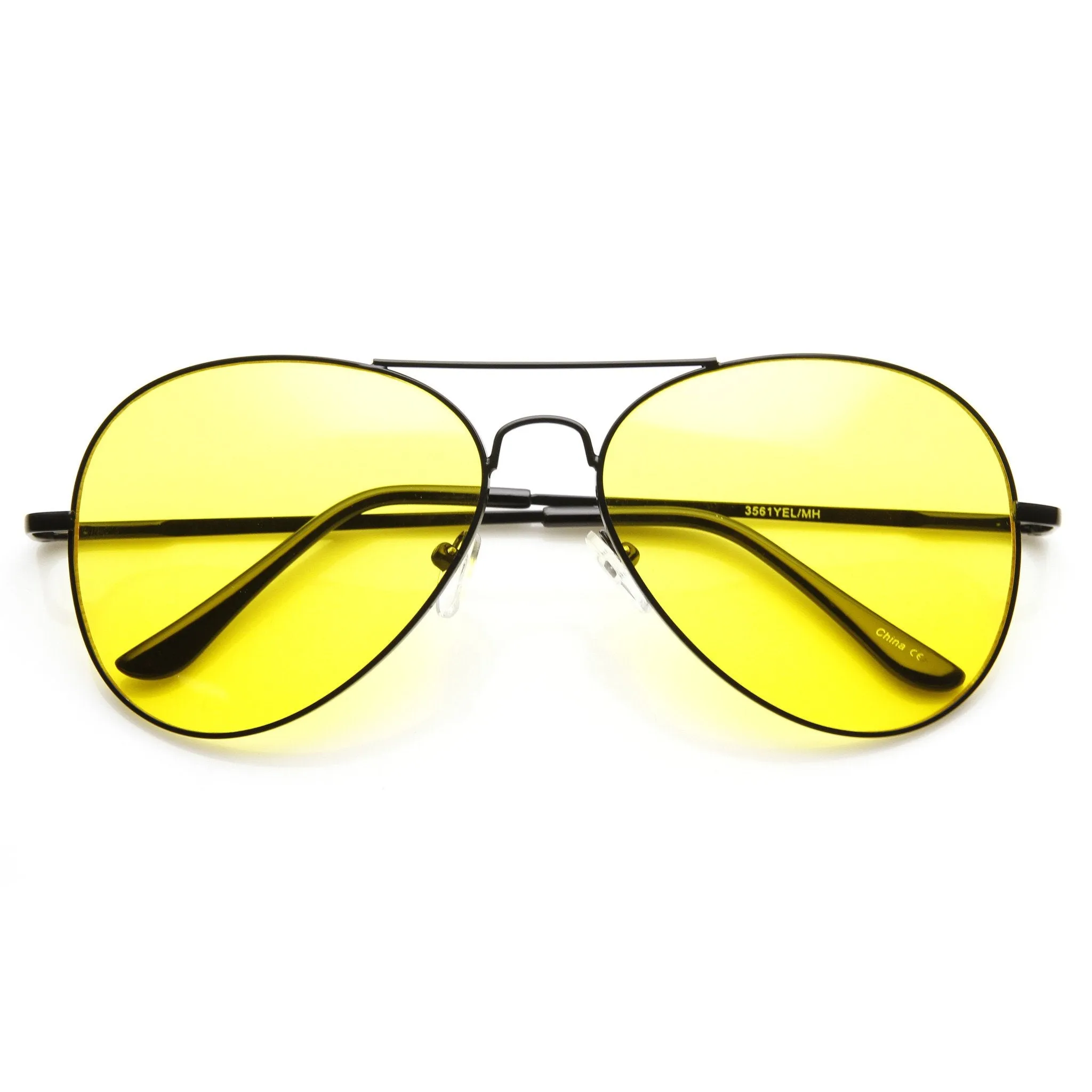 Retro Large Metal Aviator Sunglasses With Yellow Driving Lens 9461