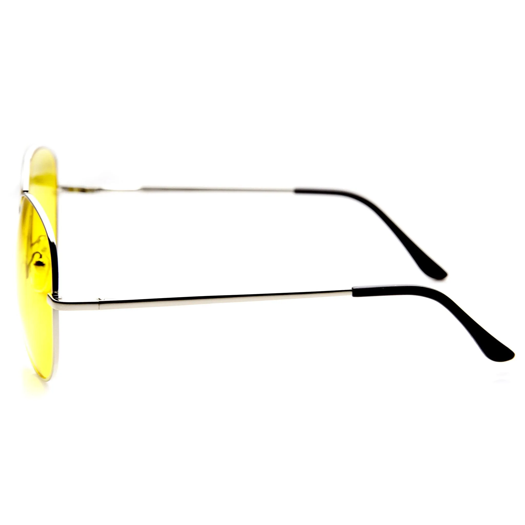 Retro Large Metal Aviator Sunglasses With Yellow Driving Lens 9461