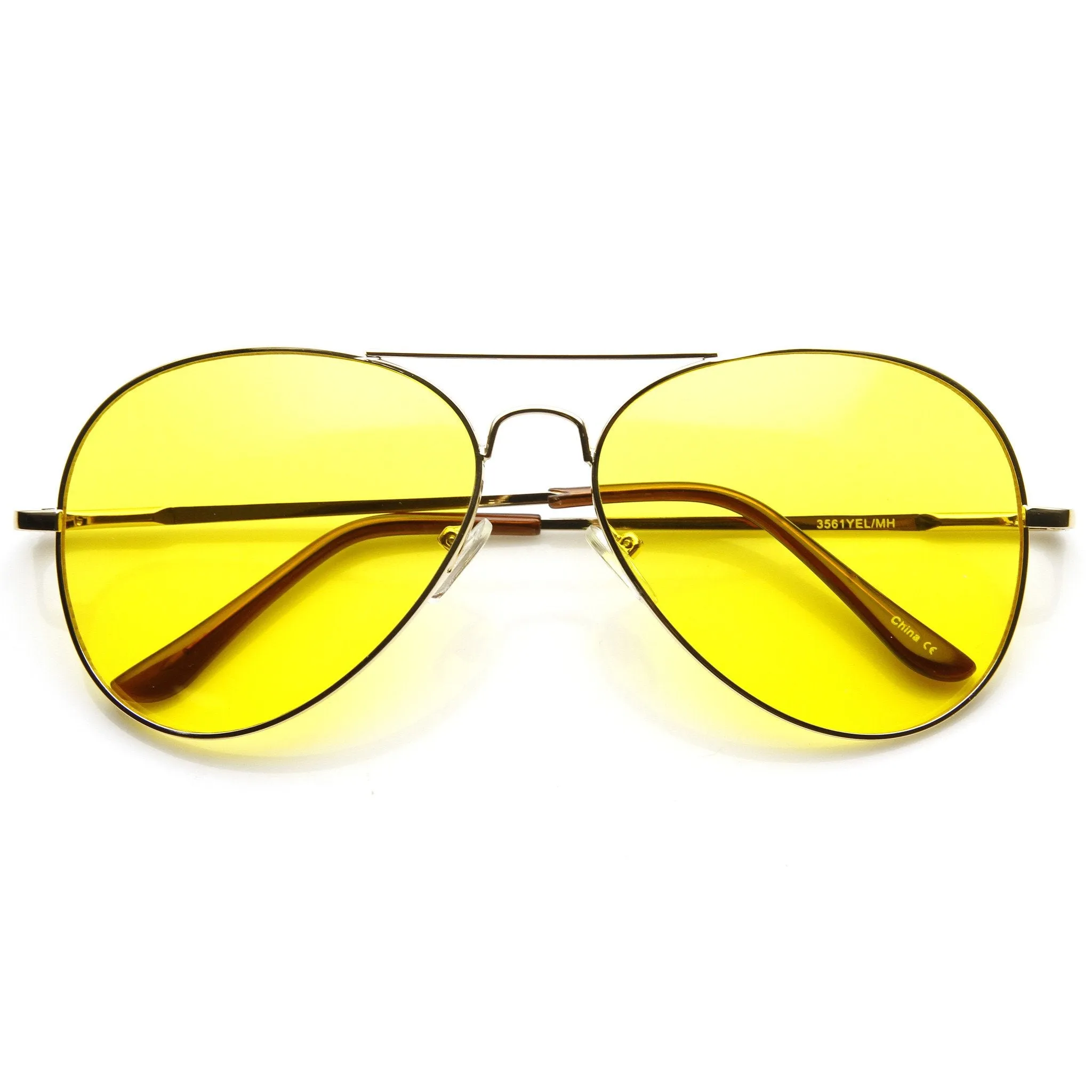 Retro Large Metal Aviator Sunglasses With Yellow Driving Lens 9461