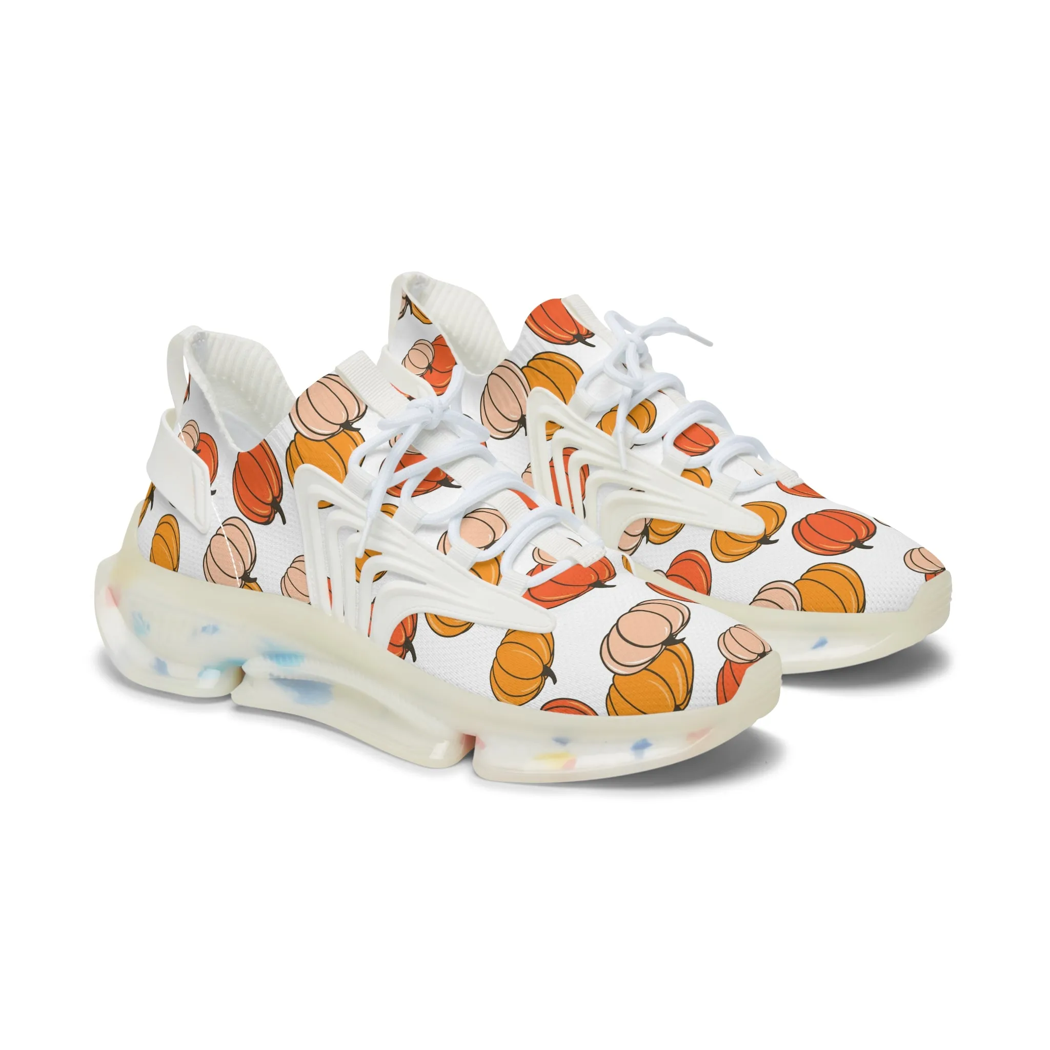 Ripe Orange and White Pumpkin Women's Mesh Sneakers