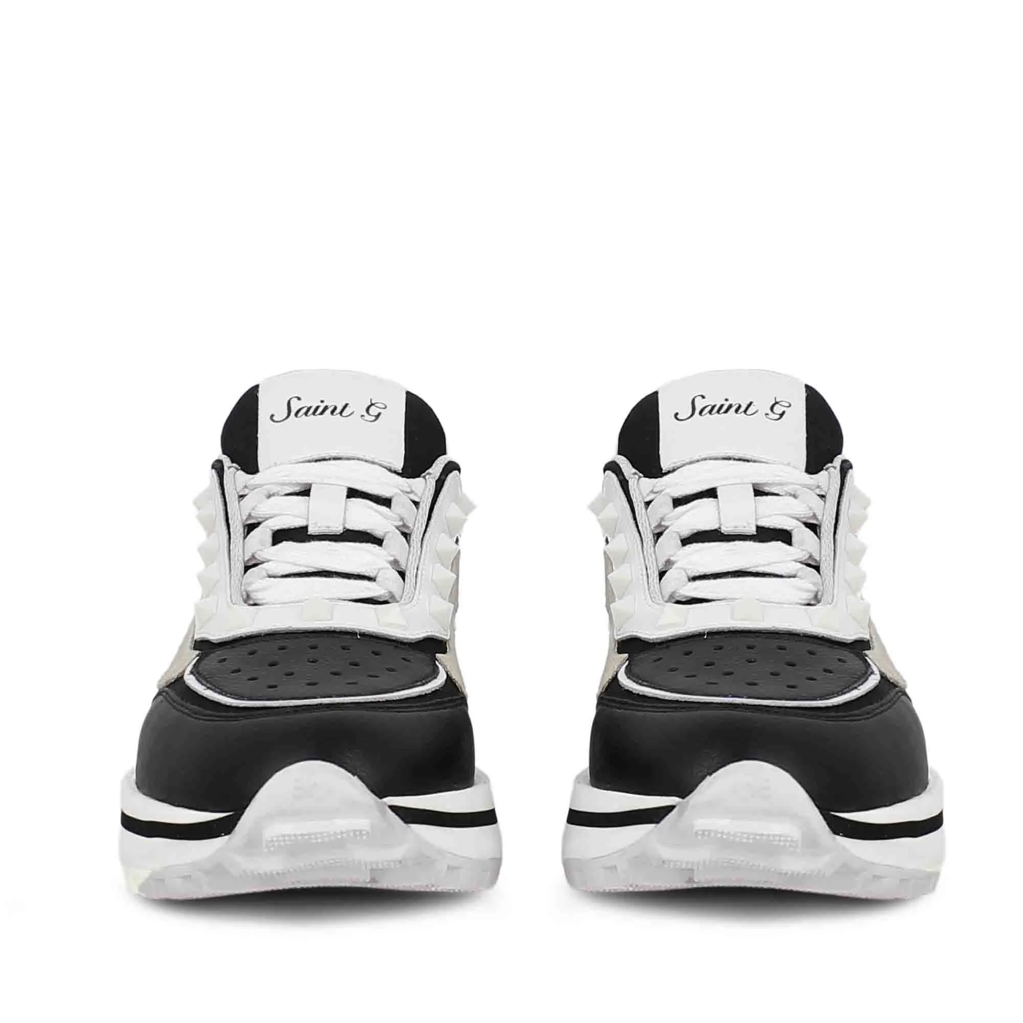 Saint Ginevra White Black Grey Leather Sneakers