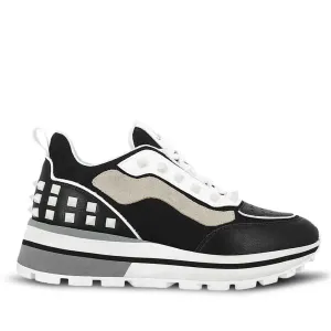 Saint Ginevra White Black Grey Leather Sneakers