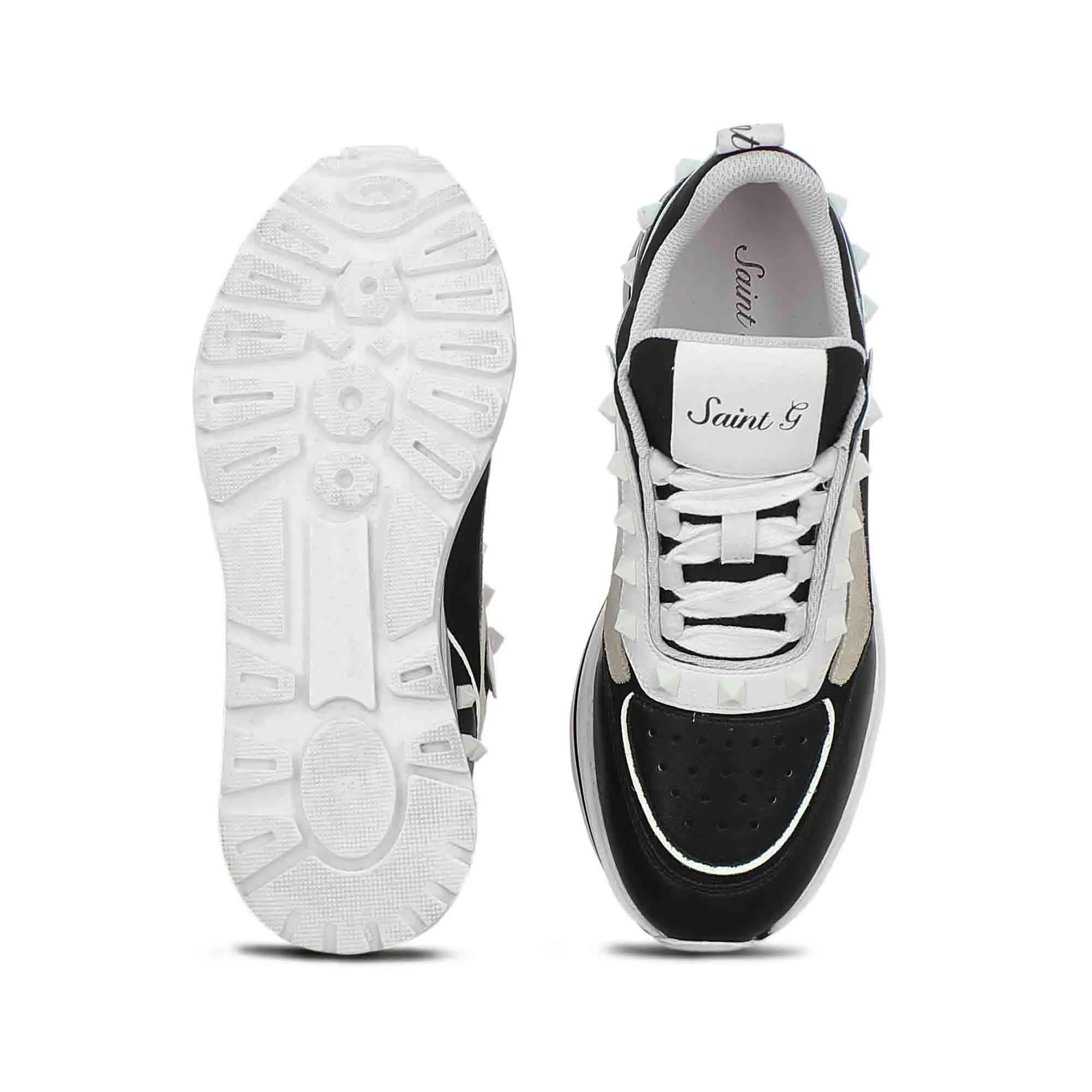 Saint Ginevra White Black Grey Leather Sneakers