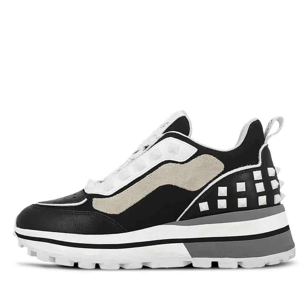 Saint Ginevra White Black Grey Leather Sneakers