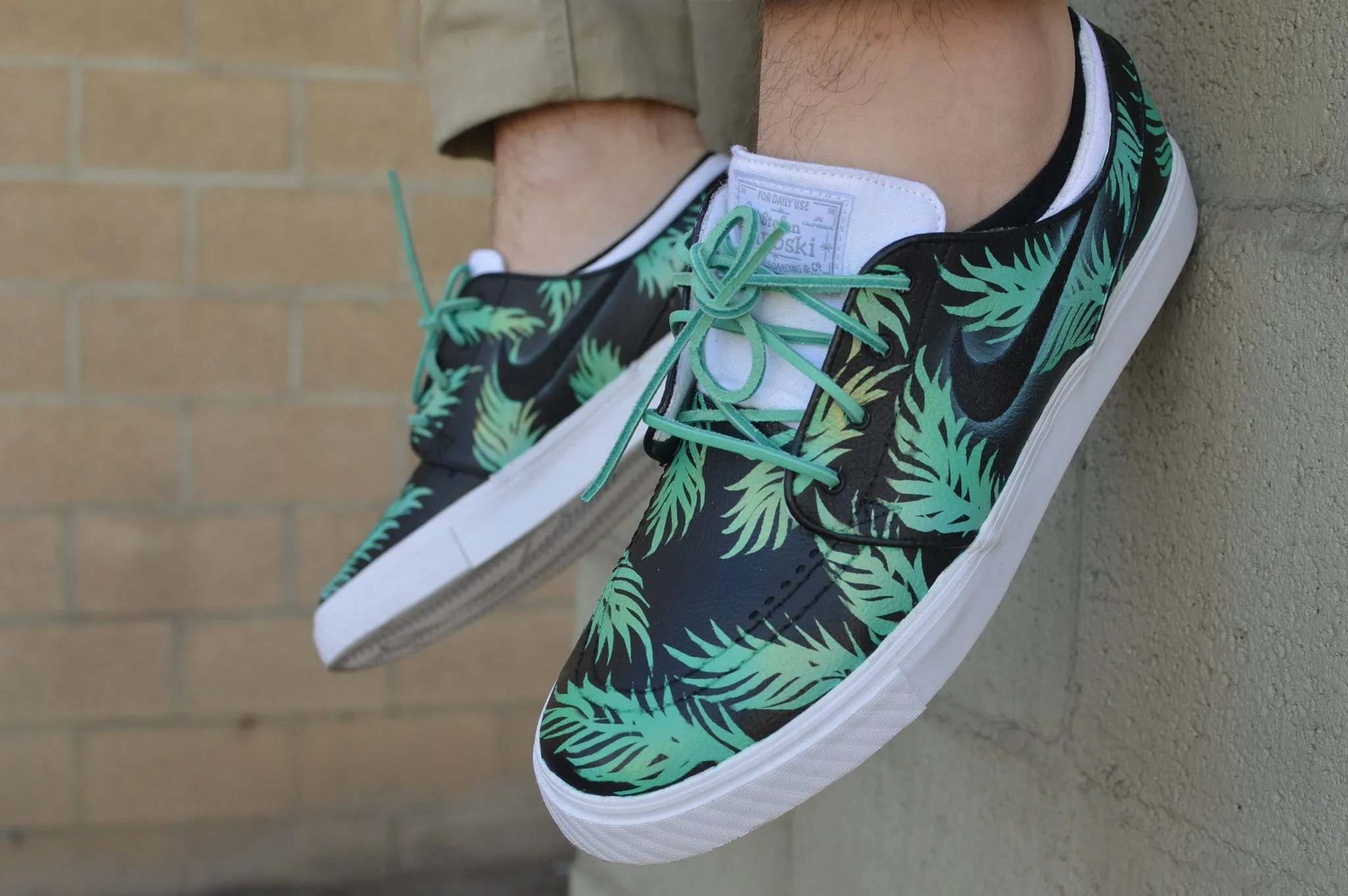 Sea Foam Green & Gold Tropical Floral Nike SB Stefan Janoski - Custom Hand Painted