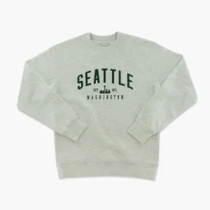 Seattle Applique Green Iced Heather Big Cotton Crewneck