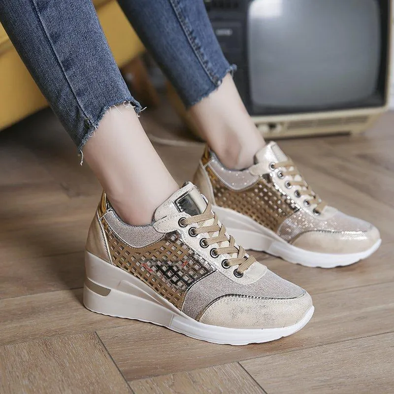 Sequin Cutout Wedge Heel Sneakers