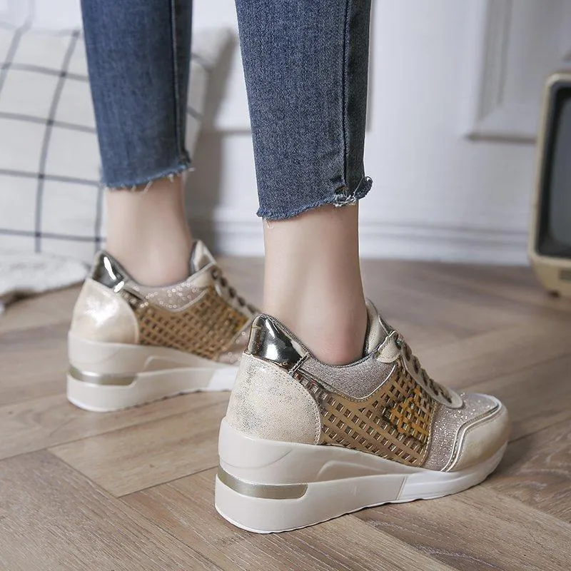 Sequin Cutout Wedge Heel Sneakers