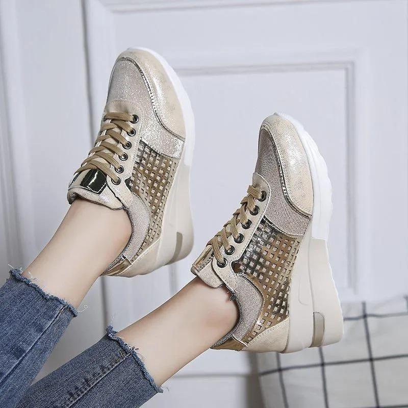 Sequin Cutout Wedge Heel Sneakers