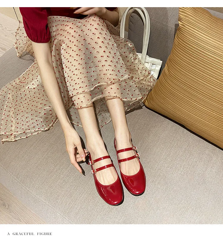 Square Toe Mary Jane Pumps Retro Buckle Strap Heels