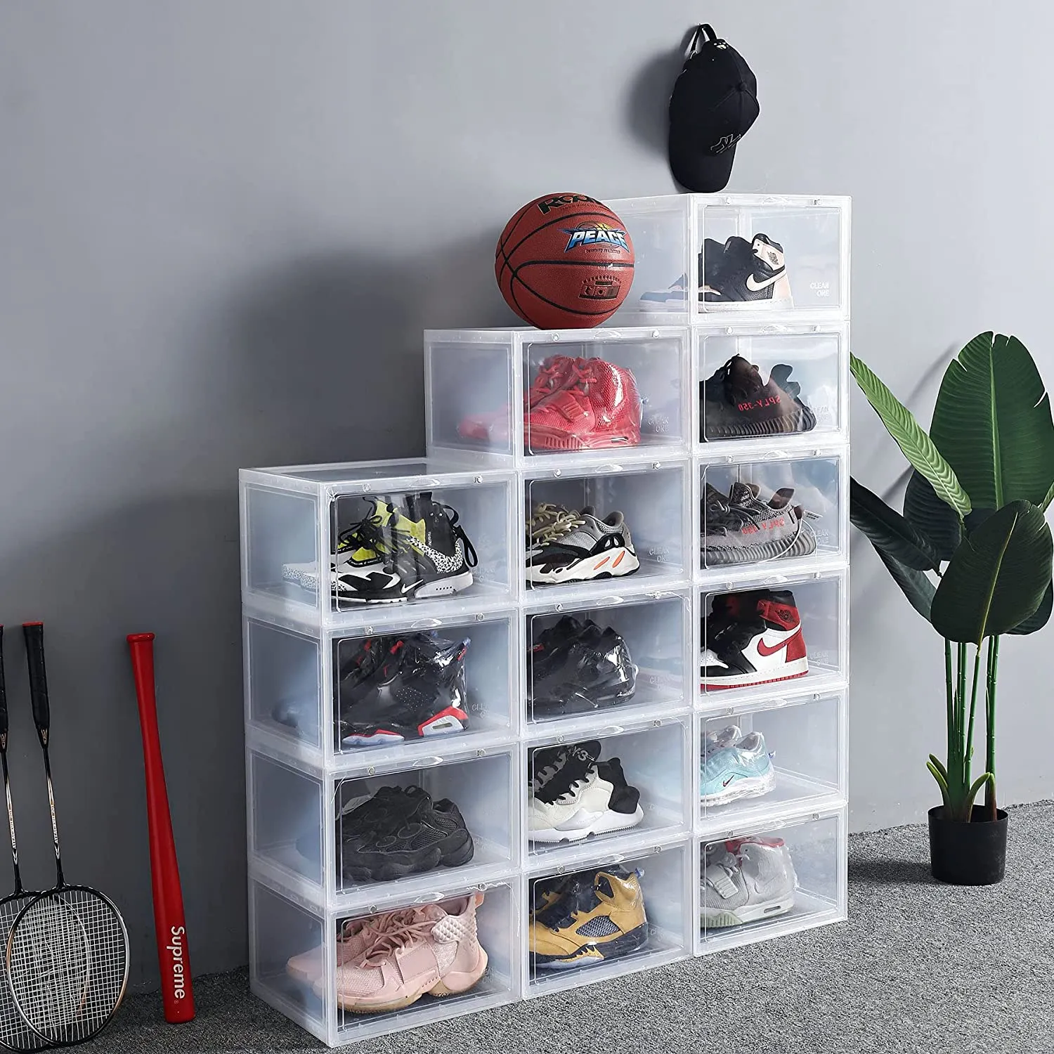 Stackable Clear Sneaker Shoe Box Organizer with Lids 2Pack