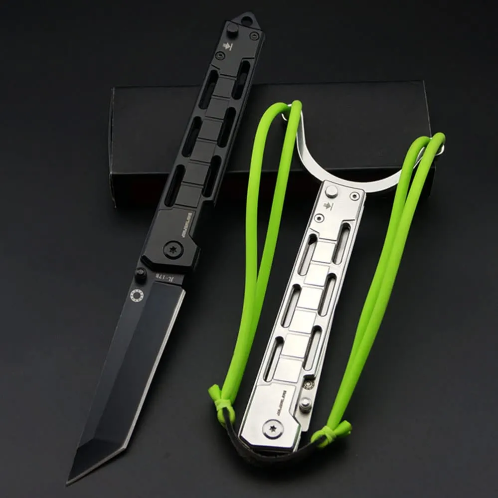 Stainless Steel Slingshot with Pocket Folding Knife