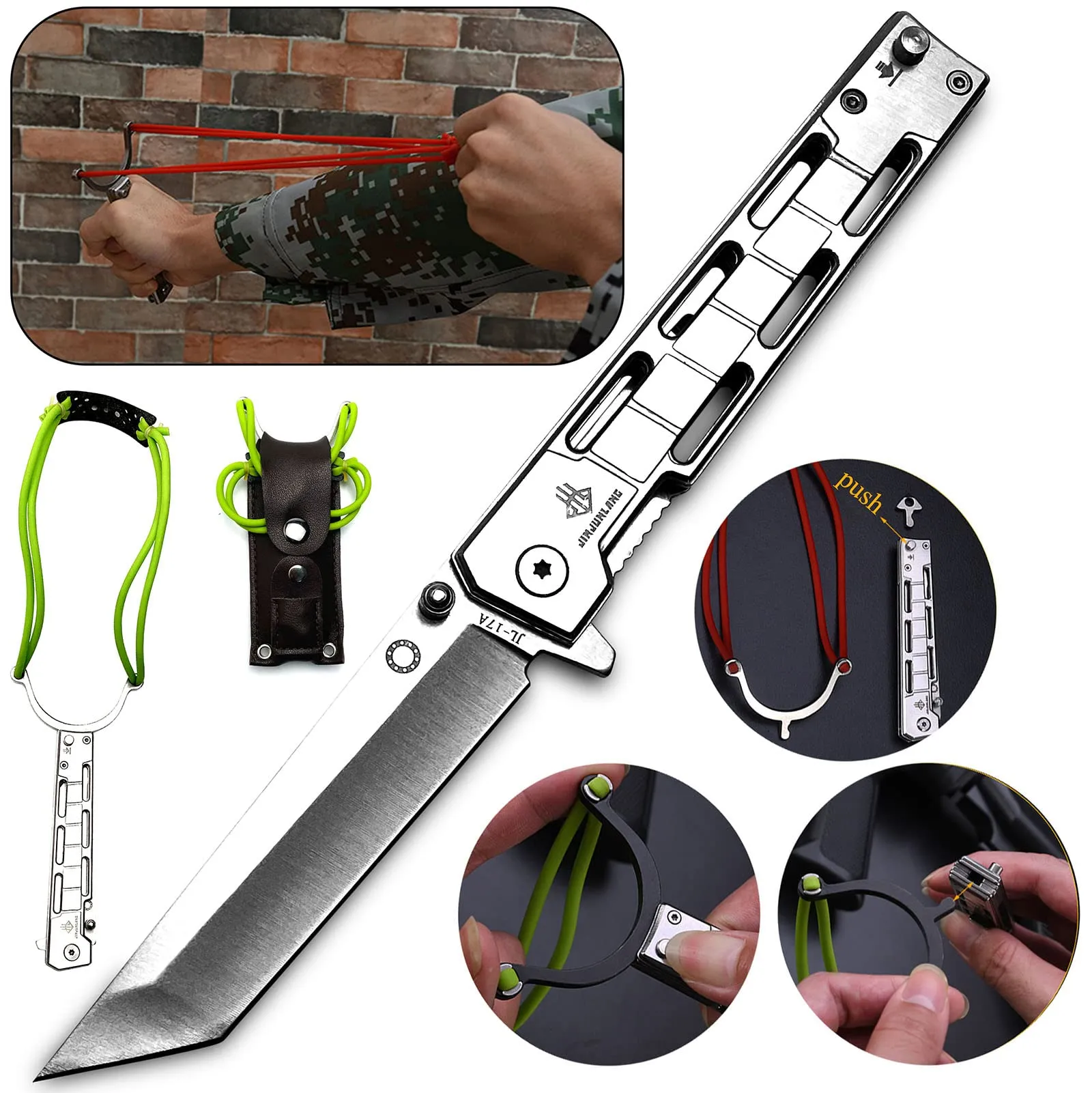 Stainless Steel Slingshot with Pocket Folding Knife