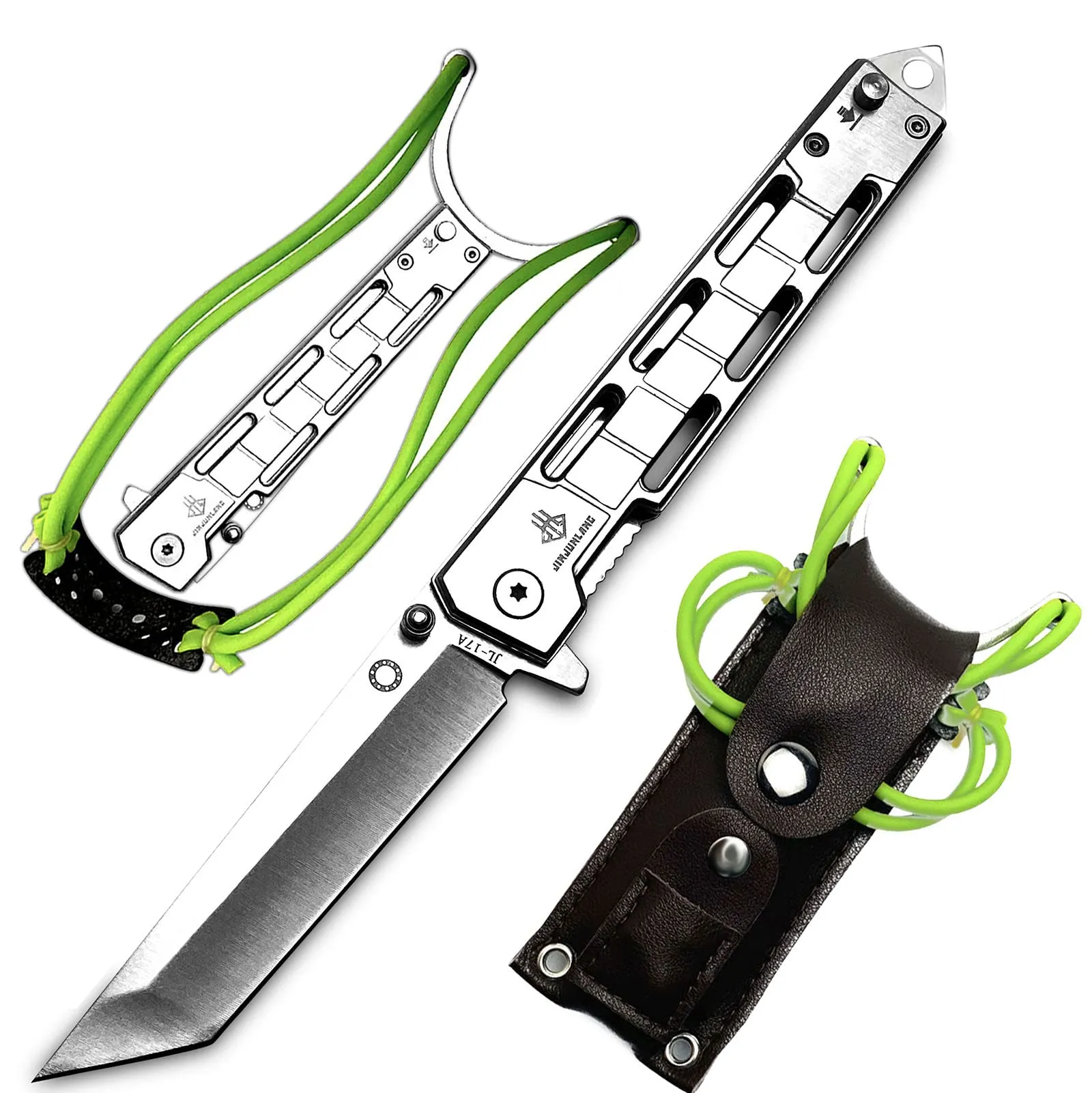 Stainless Steel Slingshot with Pocket Folding Knife