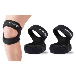 STRAUSS Adjustable Patella Knee Support Dual Strap | Compression Knee Brace for Men & Women | Breathable Material | Knee Straps for Gym, Fitness, Running, Sports, Injury Recovery | Pack of 2 (Black)