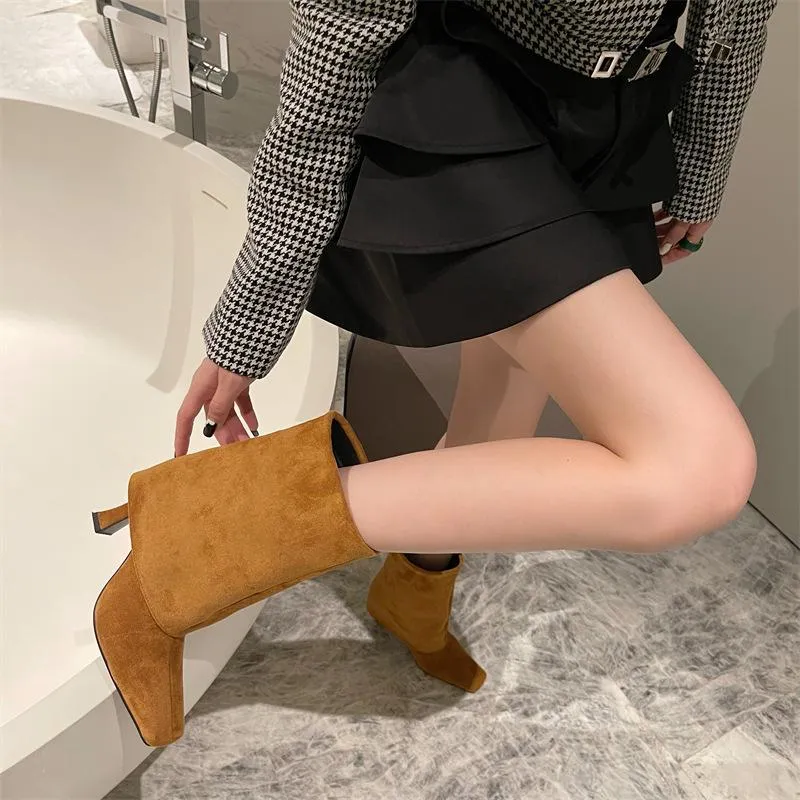 Thin High Heeled Trouser Tube Boots