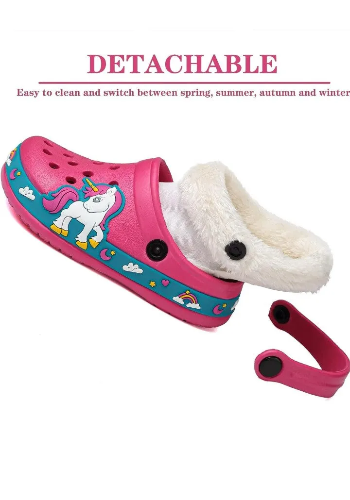 Toddler Lined Clog Slippers Winter Garden Sandals Kids House Shoes Warm Slip On Sneakers Cartoon Slides for Boys and Girls