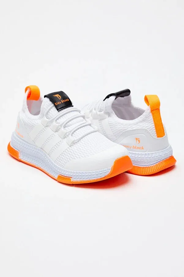 Tonny Black Boy's White Orange Sports Shoes