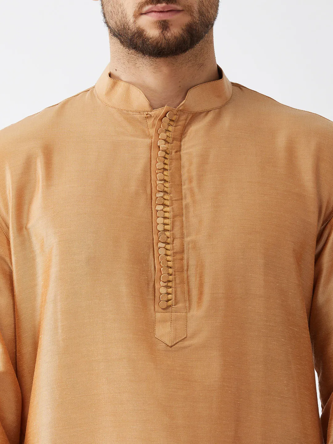 VASTRAMAY Men's Gold Kurta With Dhoti