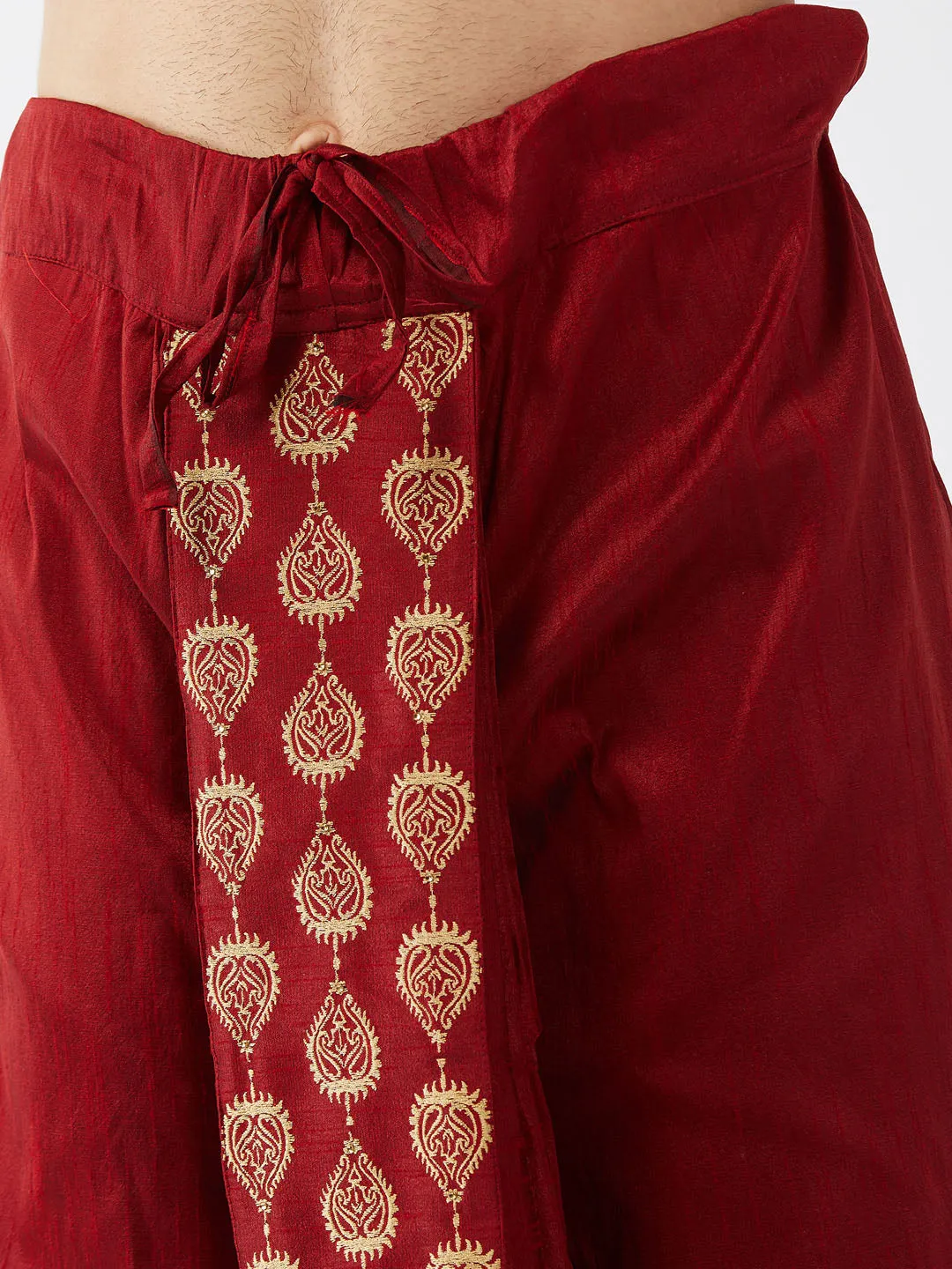 VASTRAMAY Men's Gold Kurta With Dhoti