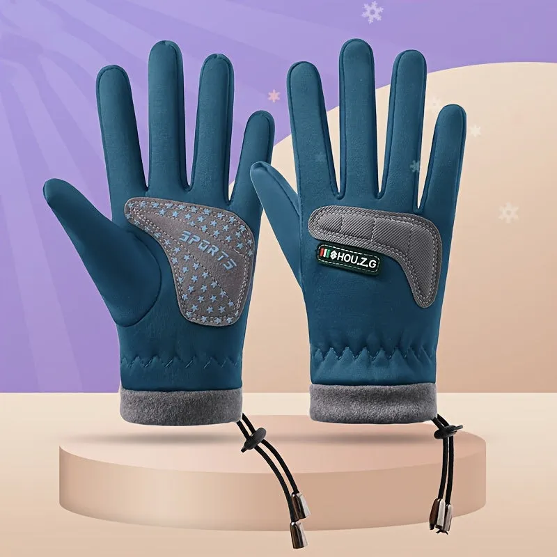 Water-Resistant Polyester Ski Gloves for Teens - Windproof, Warm, Non-Slip Grip | Woven Outdoor Sports Gloves for Ages 14 , Hand Washable