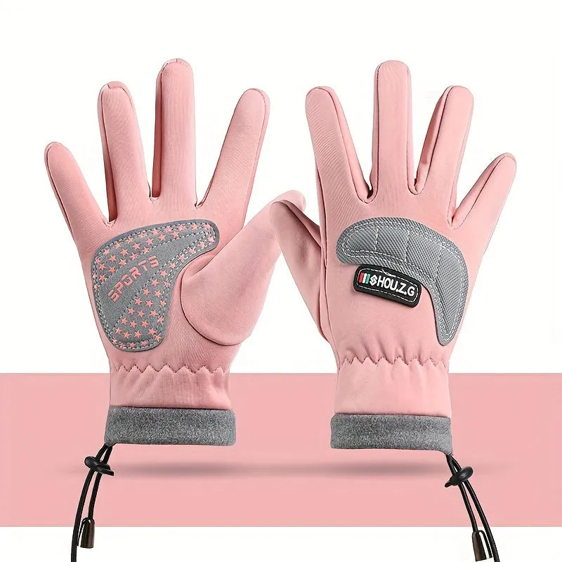 Water-Resistant Polyester Ski Gloves for Teens - Windproof, Warm, Non-Slip Grip | Woven Outdoor Sports Gloves for Ages 14 , Hand Washable