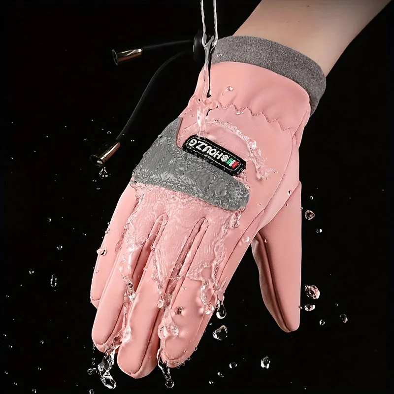 Water-Resistant Polyester Ski Gloves for Teens - Windproof, Warm, Non-Slip Grip | Woven Outdoor Sports Gloves for Ages 14 , Hand Washable