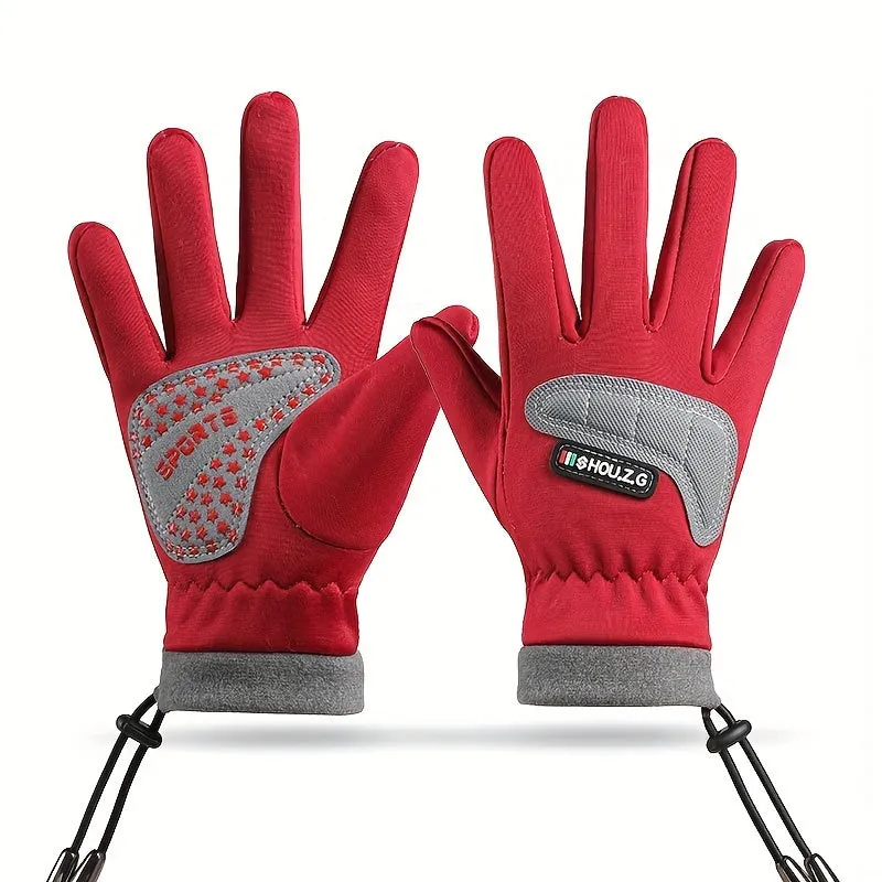 Water-Resistant Polyester Ski Gloves for Teens - Windproof, Warm, Non-Slip Grip | Woven Outdoor Sports Gloves for Ages 14 , Hand Washable