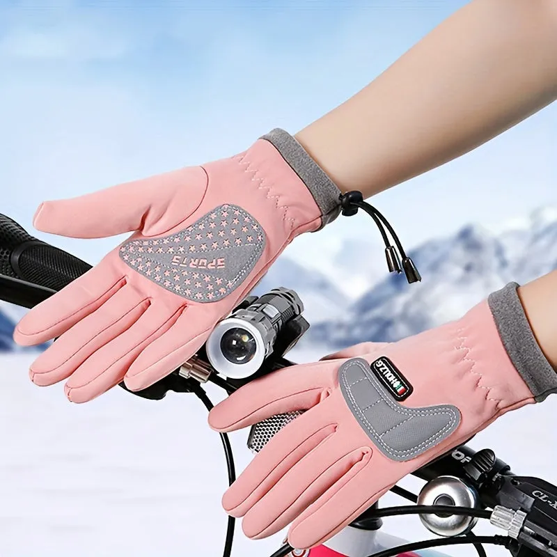 Water-Resistant Polyester Ski Gloves for Teens - Windproof, Warm, Non-Slip Grip | Woven Outdoor Sports Gloves for Ages 14 , Hand Washable