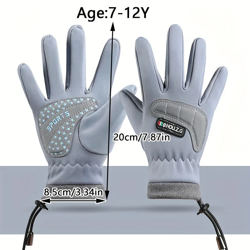 Water-Resistant Polyester Ski Gloves for Teens - Windproof, Warm, Non-Slip Grip | Woven Outdoor Sports Gloves for Ages 14 , Hand Washable