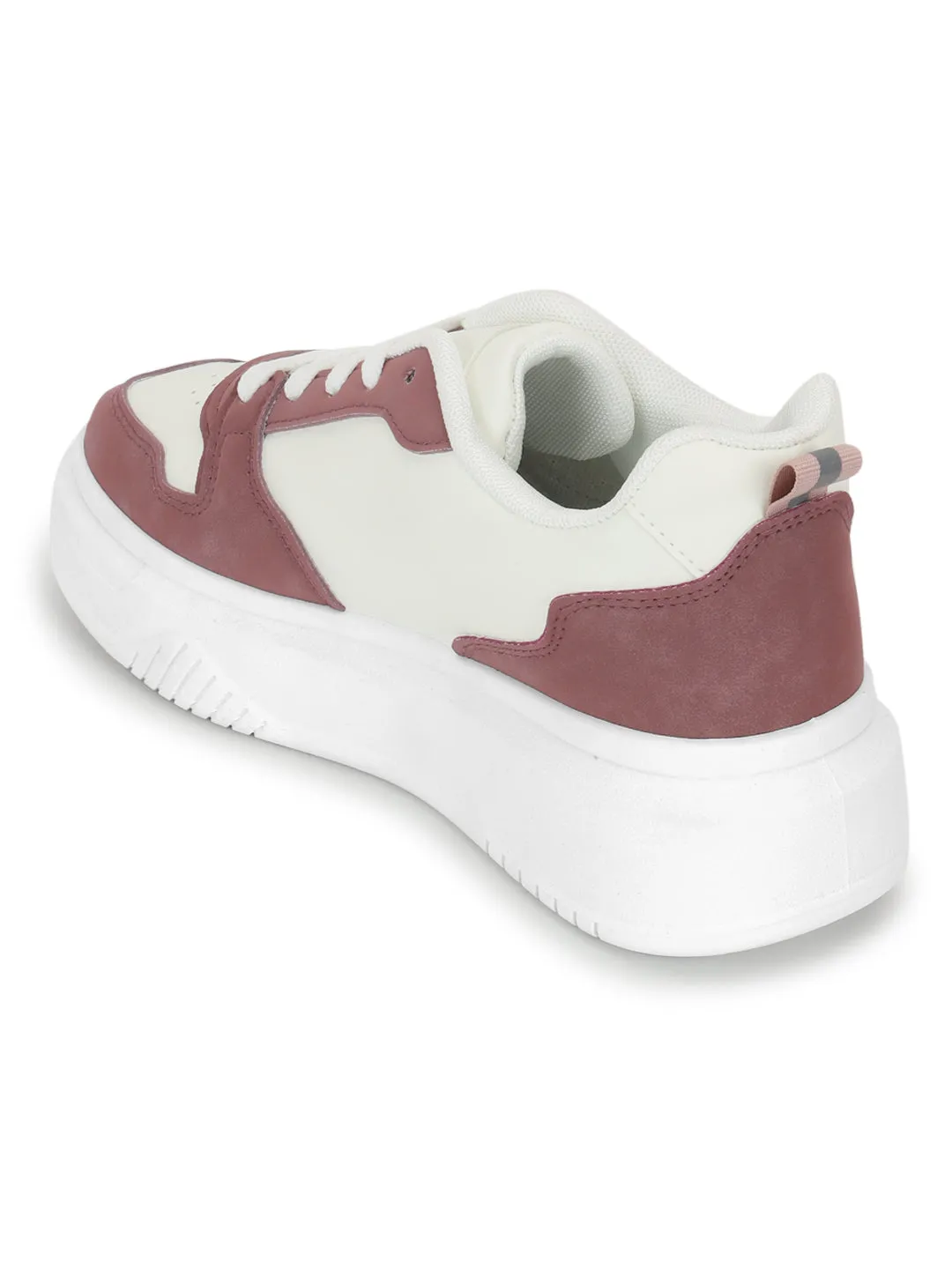 White Burgundy Suede Stylish Lace-Up Sneakers (TC-RS3609-WHTBUR)